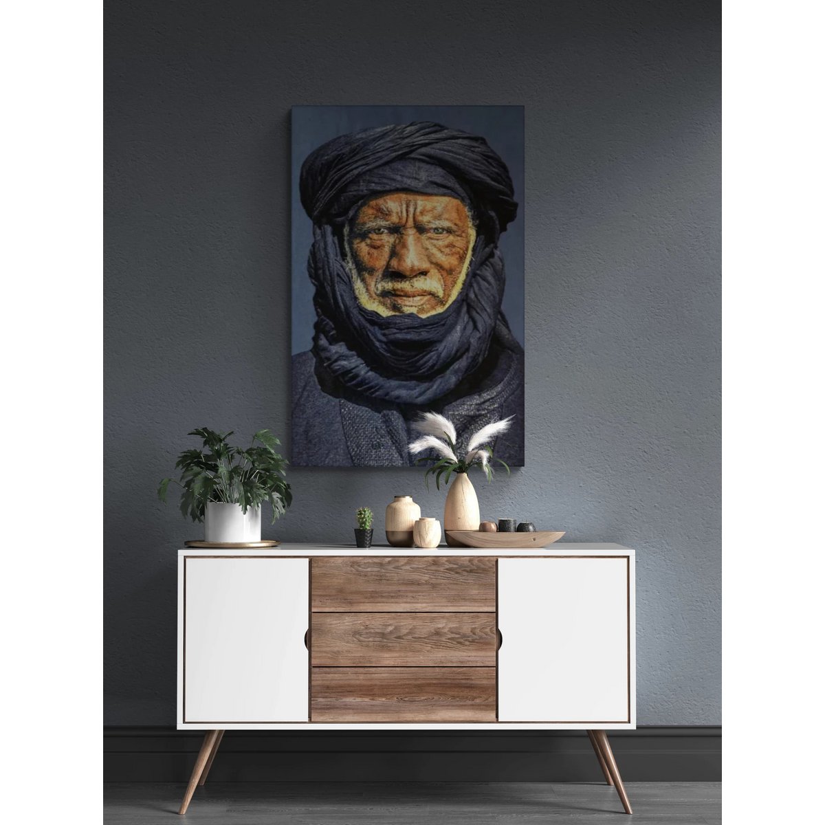 Gobelin geweven wandtapijt 80/120 Tuarag Man Blauw WH2165 Uitgerekt