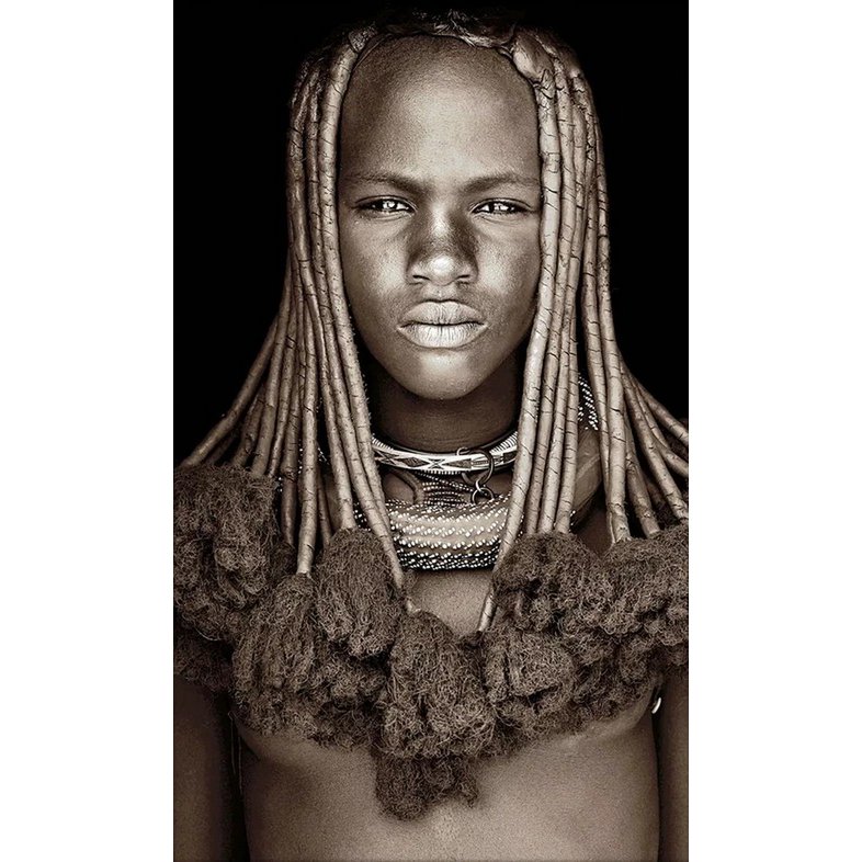 Gobelin geweven wandtapijt 120/180 Himba Girl Namibië WH1870 uitgerekt op een draagbalk