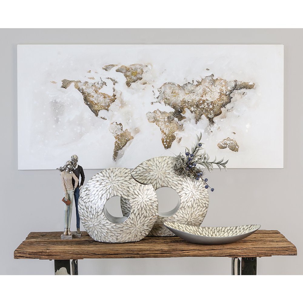 Hout/linnen foto "Wereldkaart" bruin/grijs/wit 150x70cm