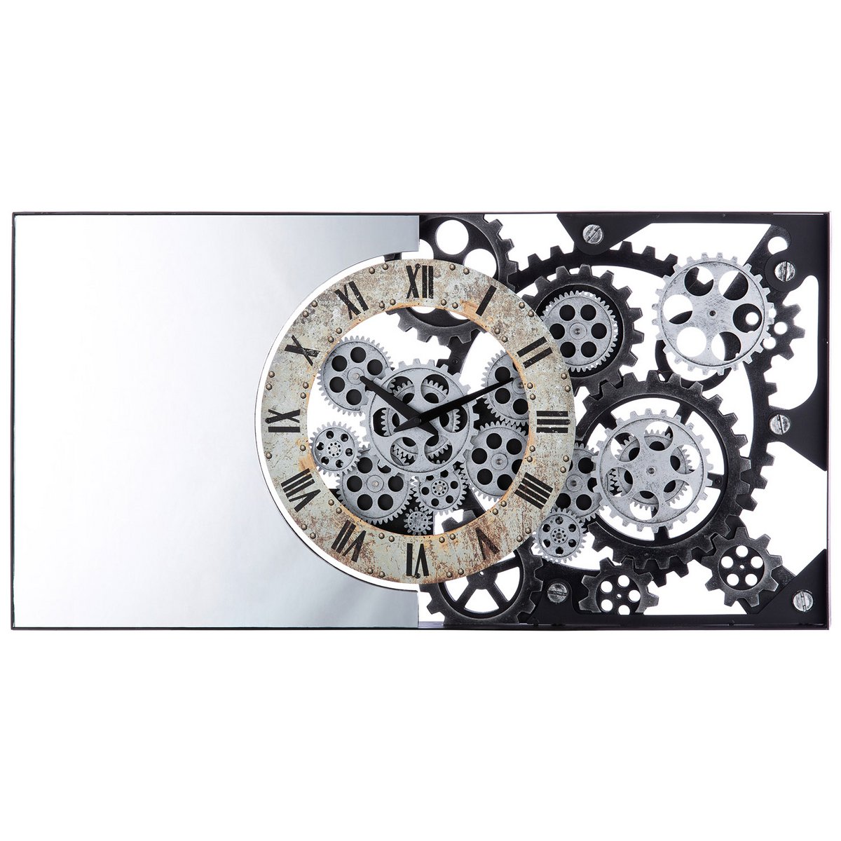 Metalen wandklok "Industrial" met spiegel