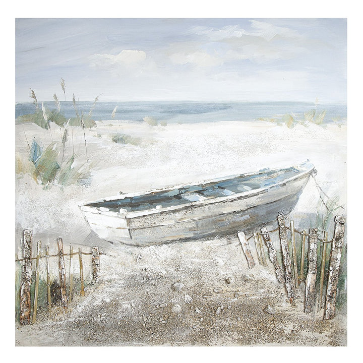 Hout/linnen schilderij "Boot op het strand"