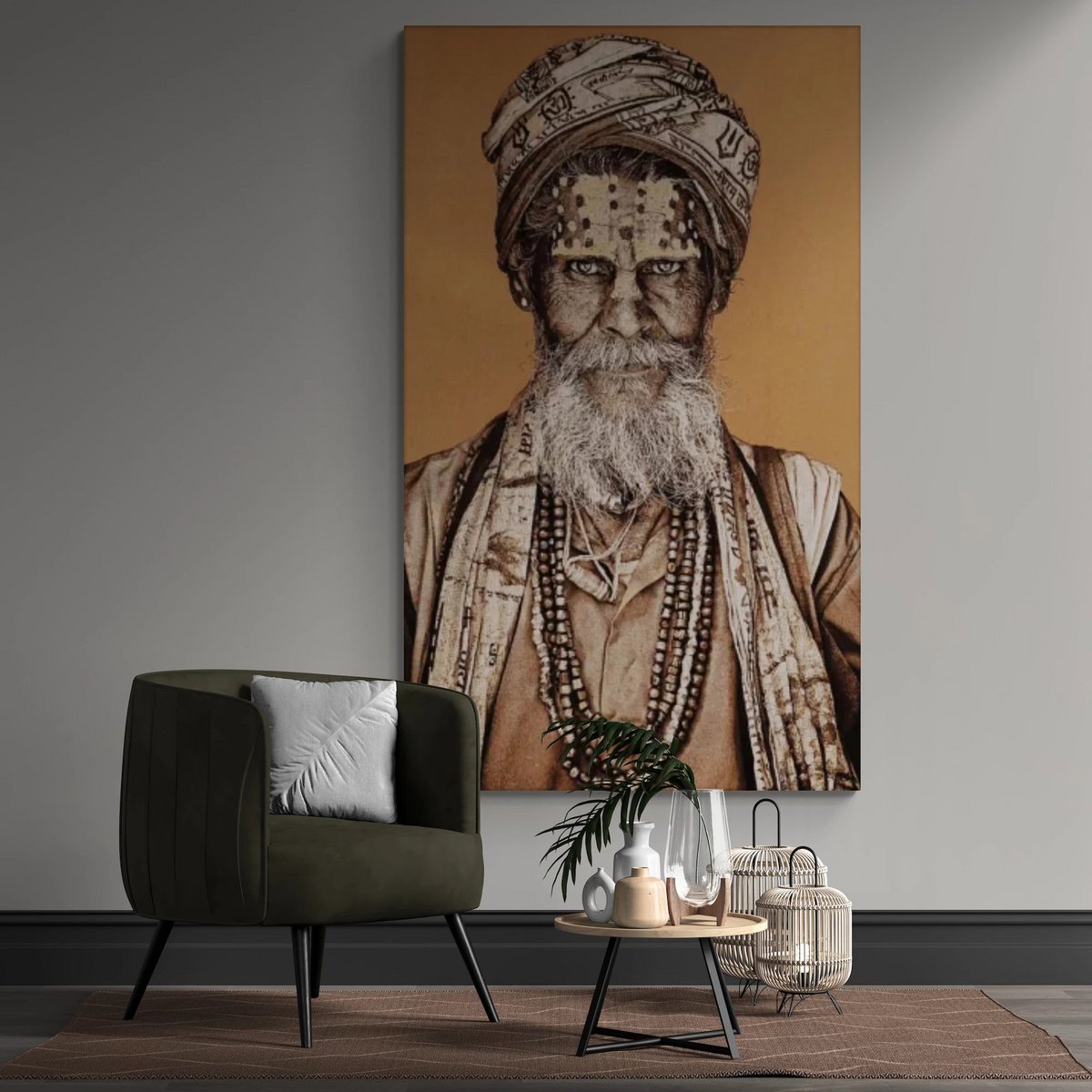 Gobelin geweven wandtapijt 120/180 Bandu Baba Sand WH1830 opgespannen op een spieraam