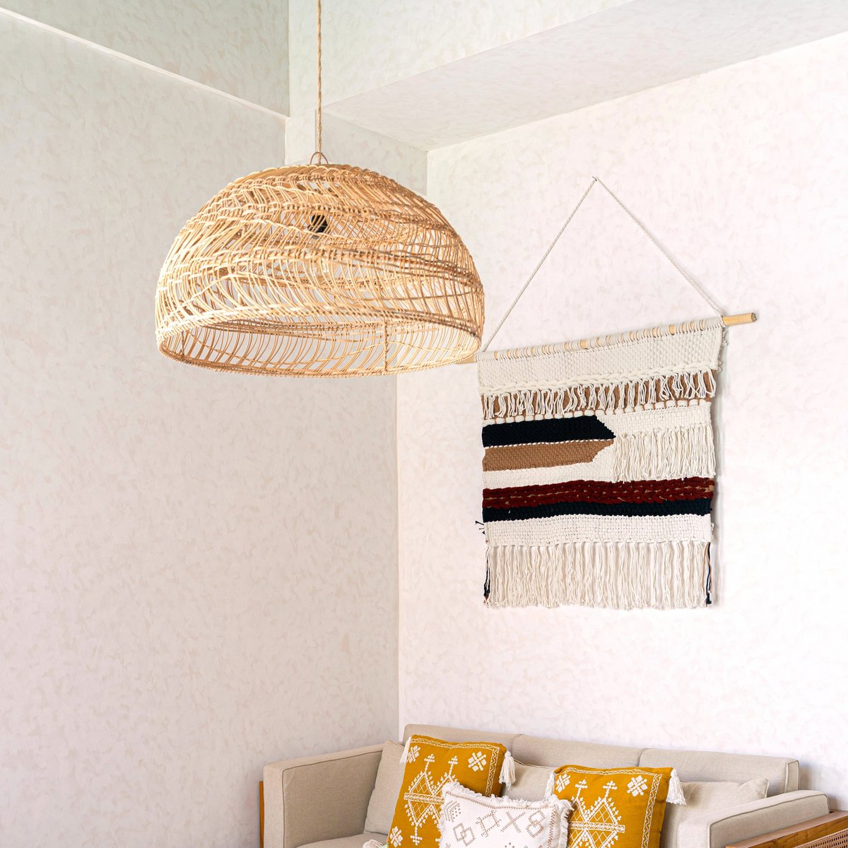 Grote macrame muurhangen - geweven boho wanddecor - moderne katoenen muur hangend natuurlijk materiaal - handgeweven wanddecor 120x95 cm udara