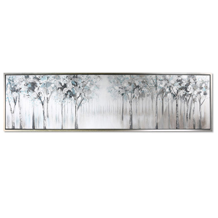 Kunststof/linnen foto "Allee" antiek zilveren lijst 180x50