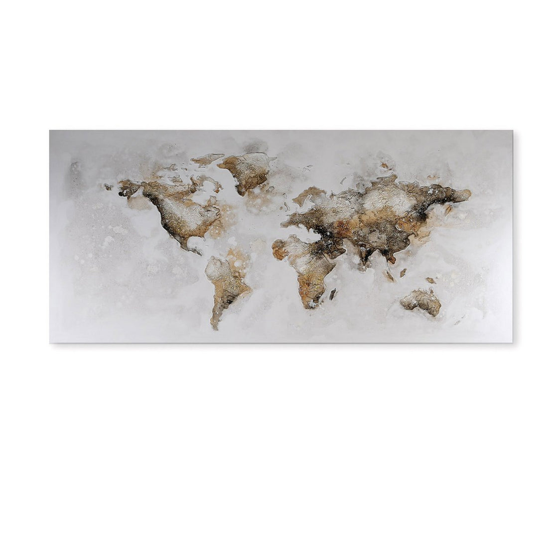 Hout/linnen foto "Wereldkaart" bruin/grijs/wit 150x70cm