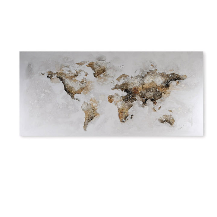 Hout/linnen foto "Wereldkaart" bruin/grijs/wit 150x70cm