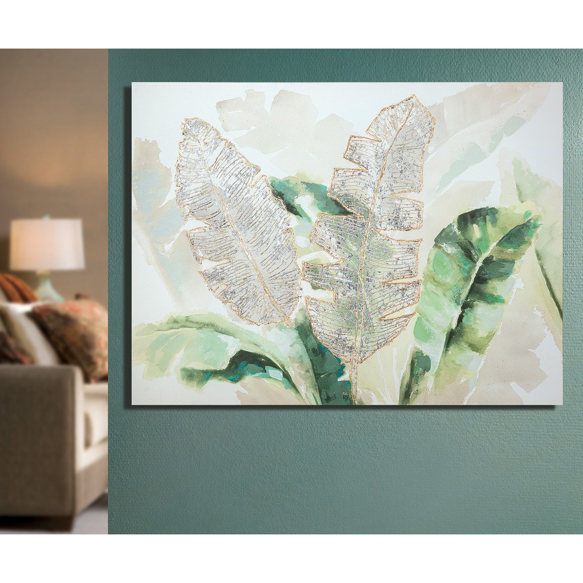 Hout/linnen schilderij "Bladflora"