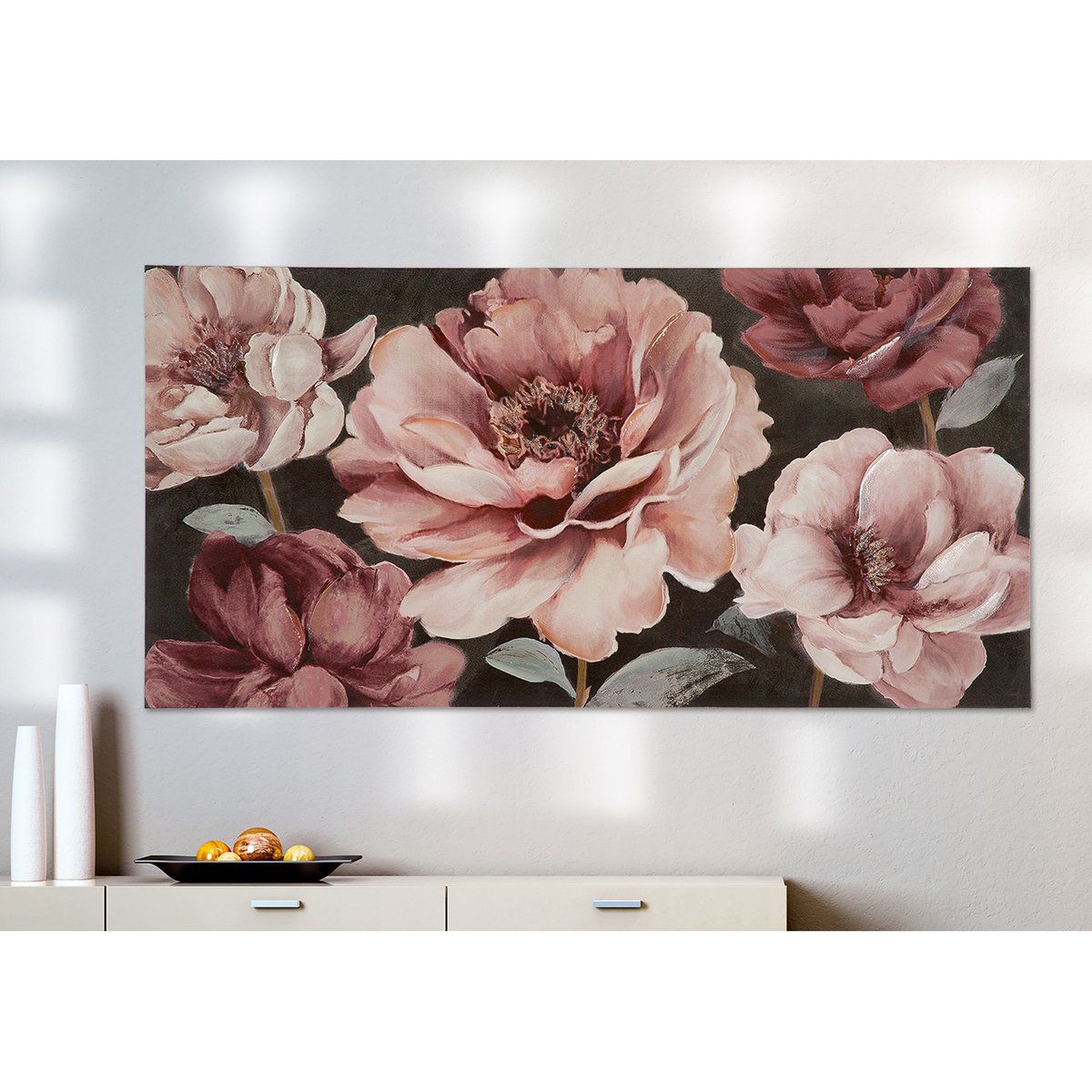 Hout/linnen schilderij "Pioenkwintet"