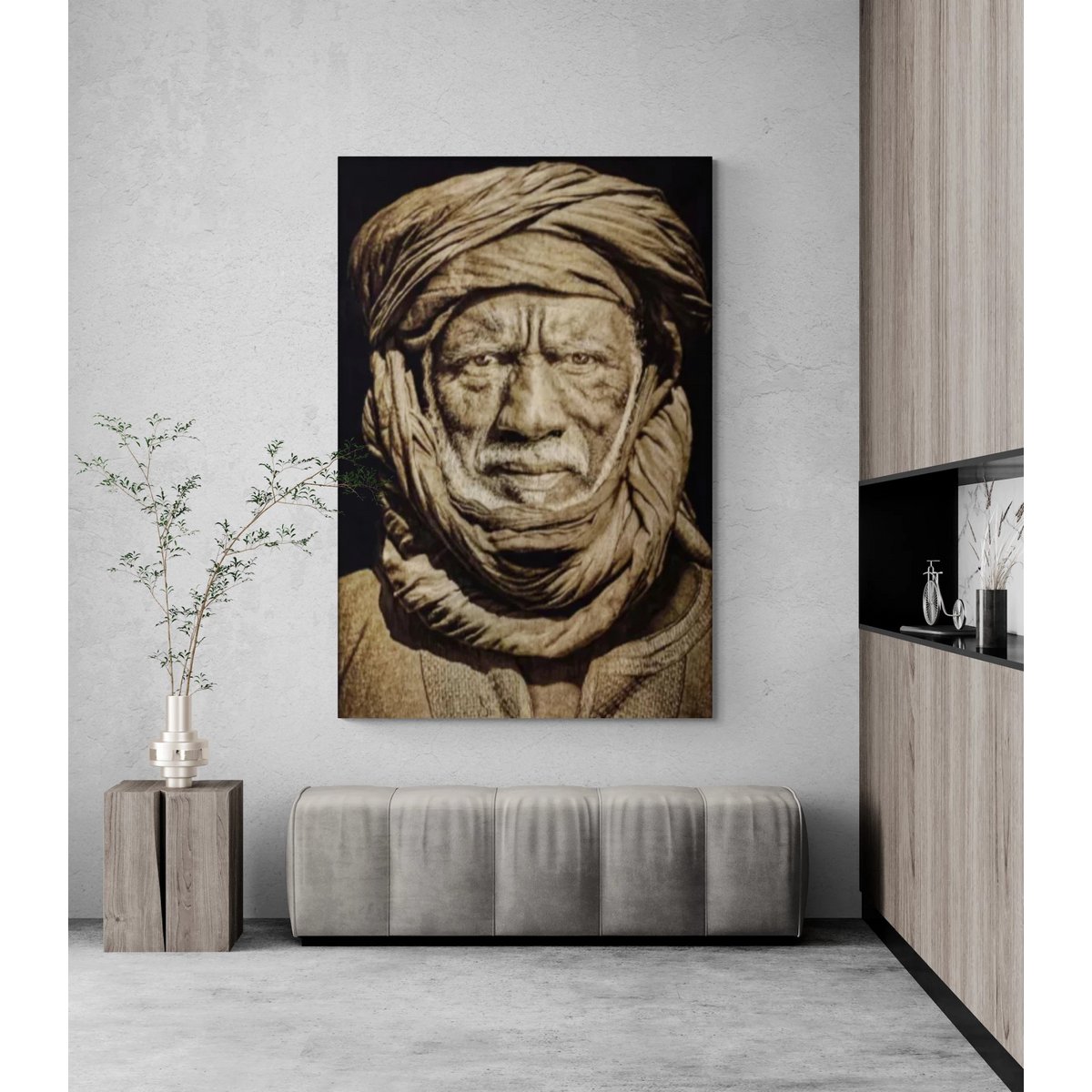 Gobelin geweven wandtapijt 120/180 Tuarag Man Sepia WH2172 Uitgerekt